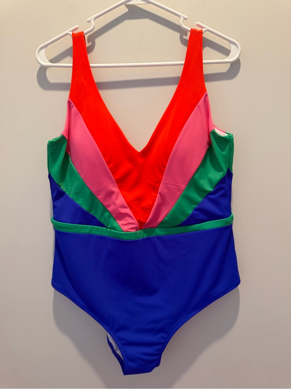 Boden V-Neck Colorblock One-Piece Swimsuit - Red, Pink, Green, Blue - Picture 3 of 6